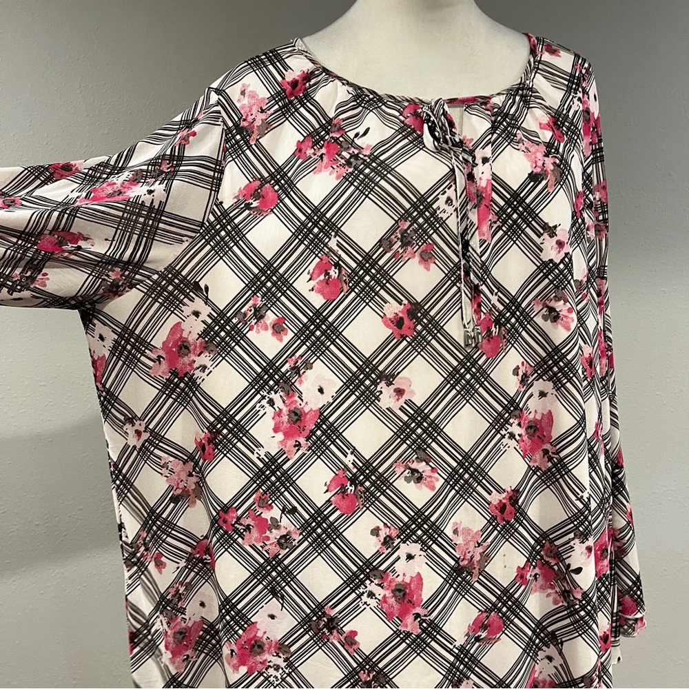 Lane Bryant Pink and Black Floral Plaid Blouse - Picture 3 of 11